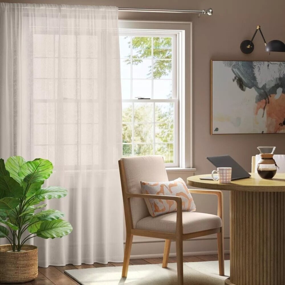 Threshold Light Filtering Textural Sheer White Curtain Panel 54" x 63"